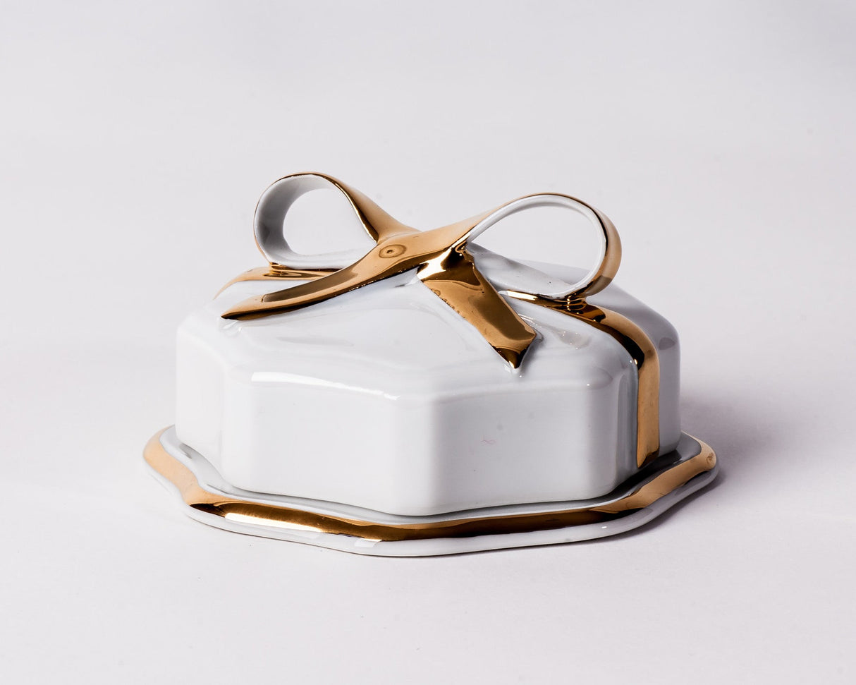 Lovely Porcelain Box With Gold Ribbon - Diamond Fine Porcelain - 1