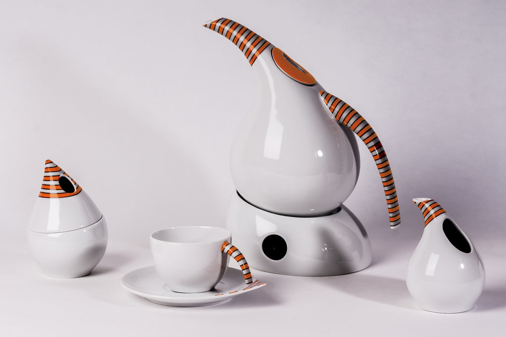 12-Piece Tea Set, Orange Stripes | Kropla - Diamond Fine Porcelain