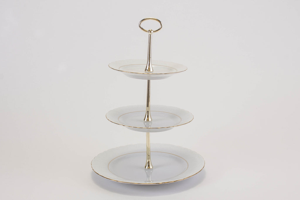 3-Tier Cake Stand, Gold Line | Rococo - Diamond Fine Porcelain - 1