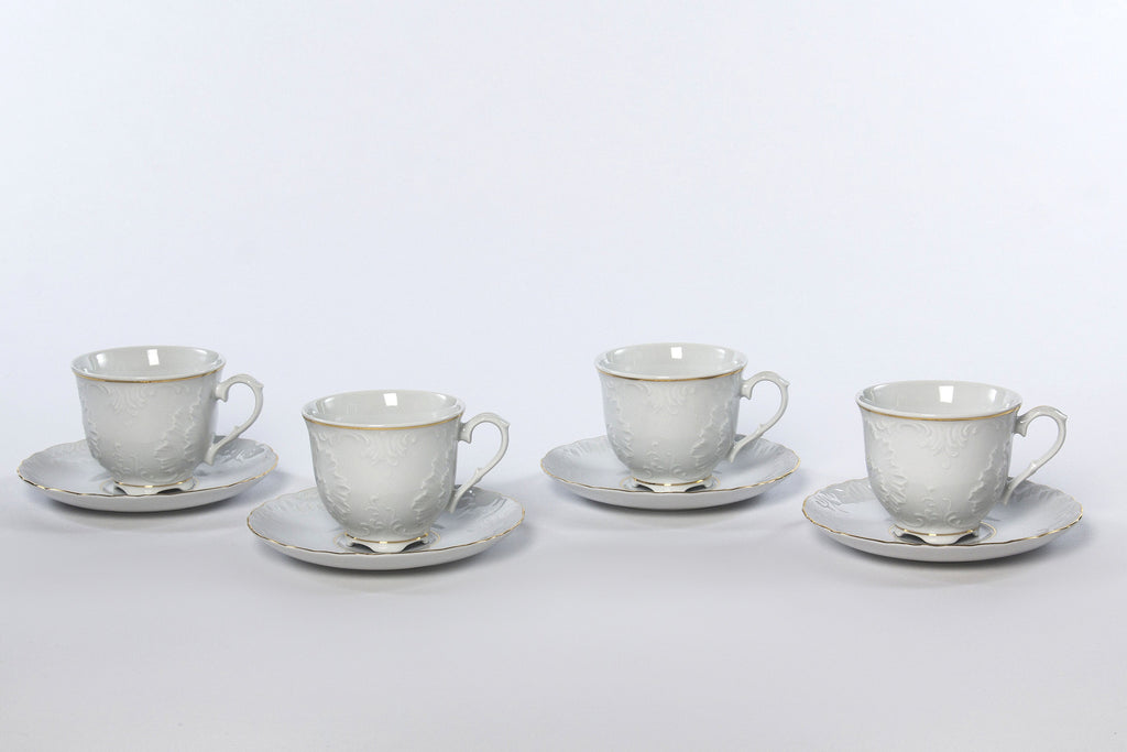 Set of 4 Cups & Saucers | Gold Line | Rococo - Diamond Fine Porcelain